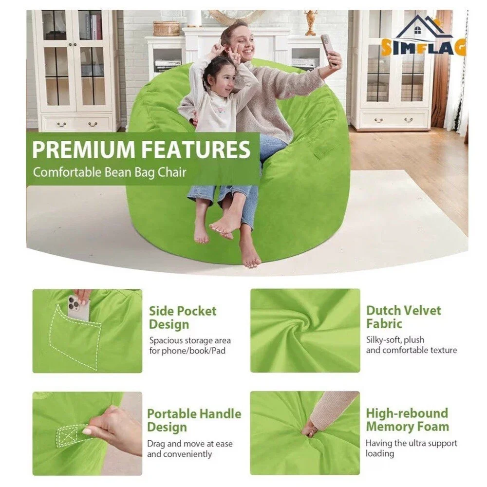 3FT Bean Bag Chair COVER ONLY Lime Dutch Velvet NEW (A3)